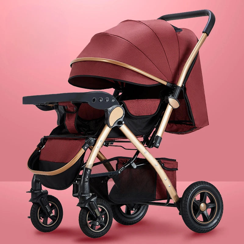 Four-wheel Strollers High Landscape Strollers Baby Car Trolley Pram Baby Carriage Foldable and Washable Multifunctional Stroller