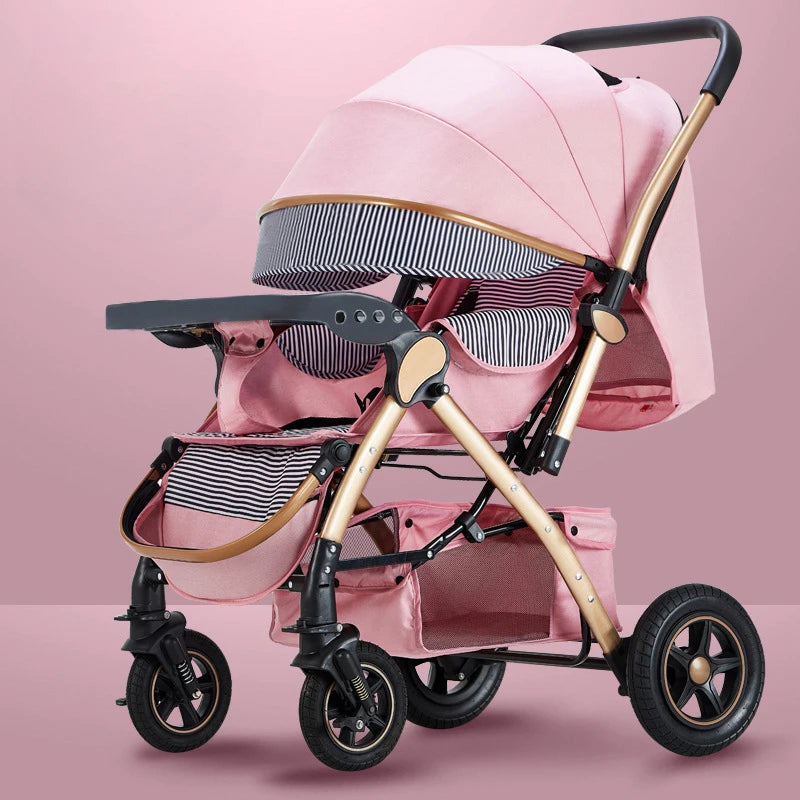 Four-wheel Strollers High Landscape Strollers Baby Car Trolley Pram Baby Carriage Foldable and Washable Multifunctional Stroller
