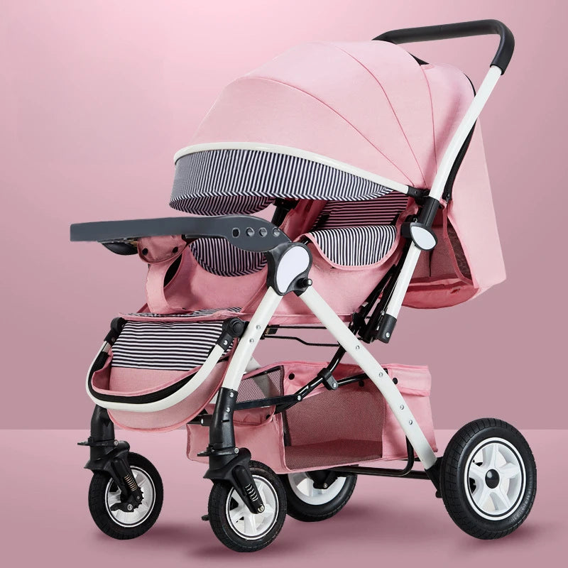 Four-wheel Strollers High Landscape Strollers Baby Car Trolley Pram Baby Carriage Foldable and Washable Multifunctional Stroller