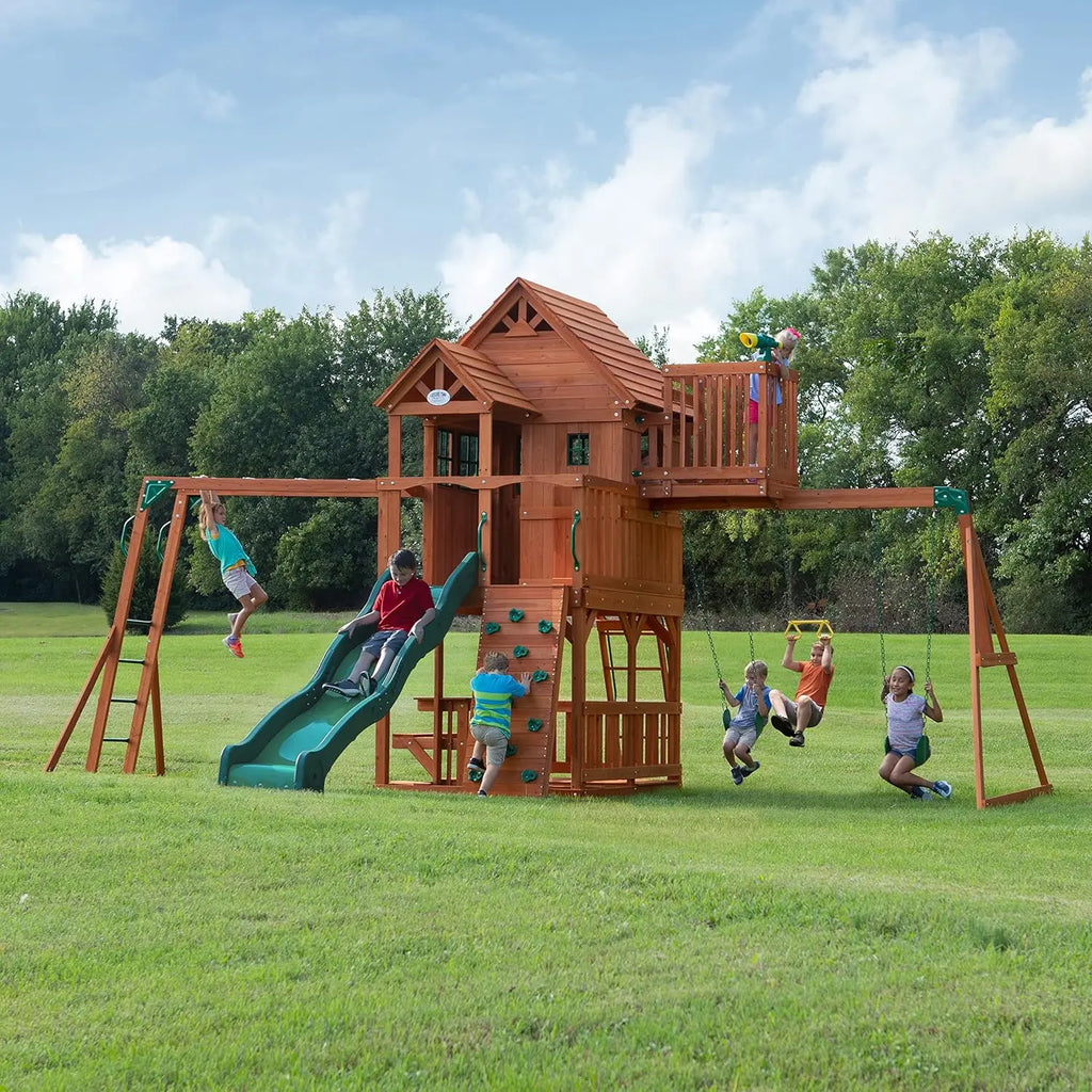 Skyfort II Cedar Wood Swing Set with Wave Slide