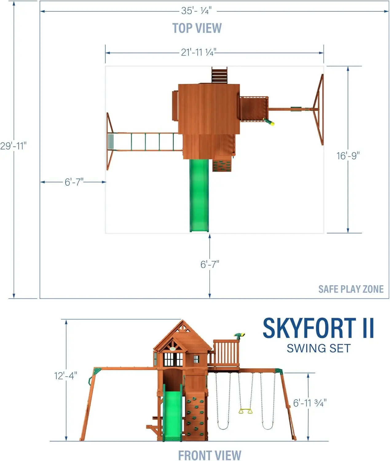 Skyfort II Cedar Wood Swing Set with Wave Slide