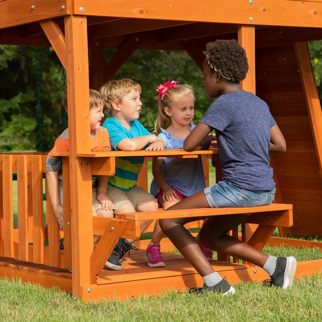 Skyfort II Cedar Wood Swing Set with Wave Slide